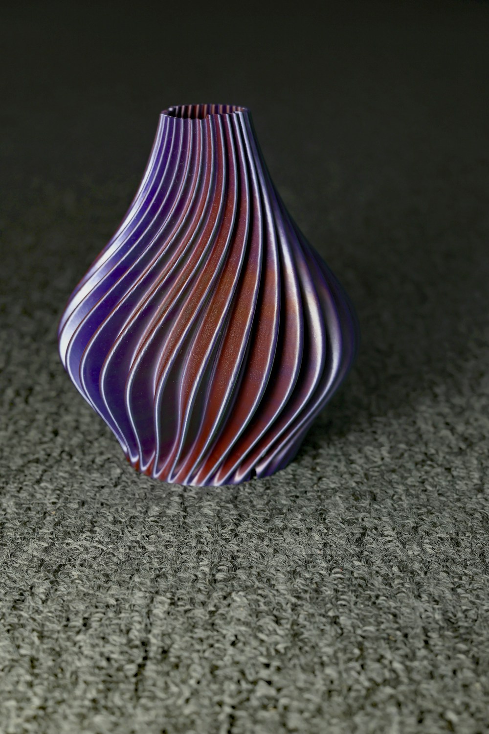 Close view of a purple 3D printed decorative vase